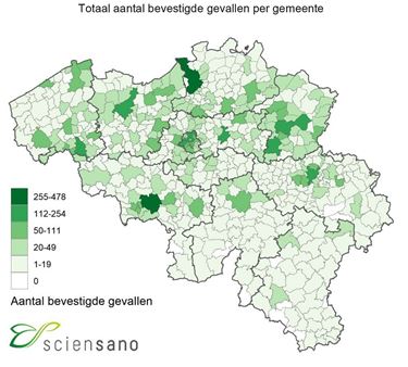 Aantal besmettingen per gemeente