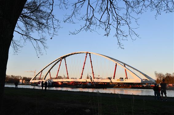 Brug op ponton, klaar voor definitieve plaats - Beringen