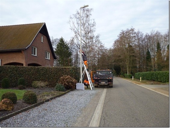 Een waarschuwingsbord in de Waterstraat - Meeuwen-Gruitrode