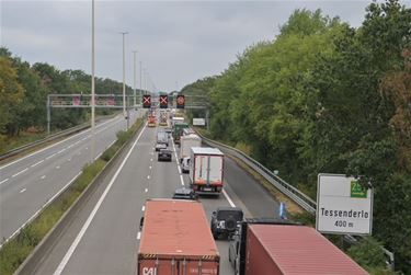 Gat in wegdek, lange files - Beringen