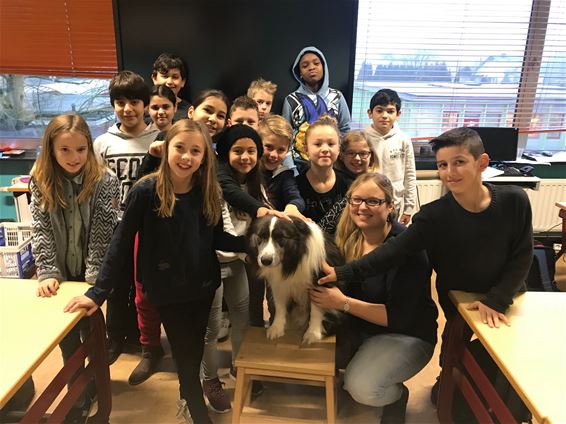 Hond Kiro bij kinderen in de klas - Beringen