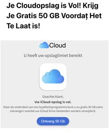 Opgepast voor phishing 'uw icloud is vol'