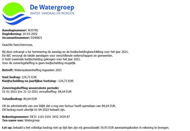 Oppassen met facturen 'De Watergroep'