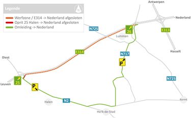 Werken E314 tussen Halen en Lummen